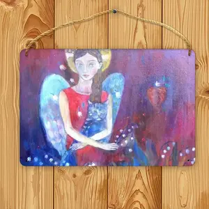 Angel With Cat Wood Painting (Multi-Size)