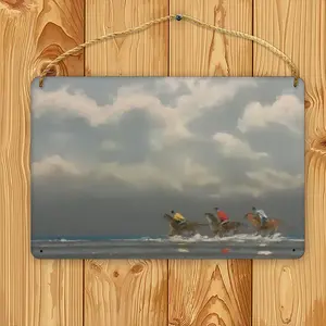 Beach With Riders Wood Painting (Multi-Size)