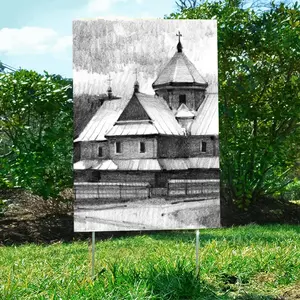 Church In The Carpathians Courtyard Signboard