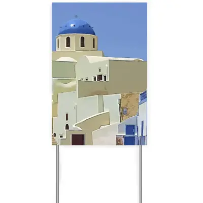 Santorini Oia Church Courtyard Signboard