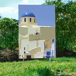 Santorini Oia Church Courtyard Signboard