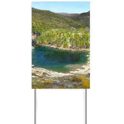 Landscape Mountain Lake Signed Courtyard Signboard