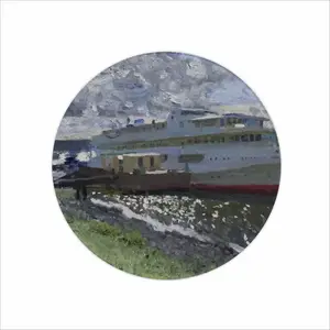 Motor Ship At The Pier Mouse Pad (Round)