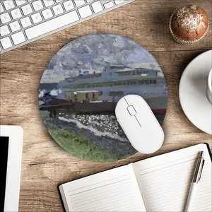 Motor Ship At The Pier Mouse Pad (Round)