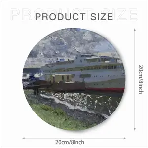 Motor Ship At The Pier Mouse Pad (Round)