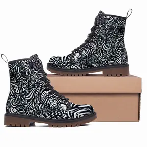 Men Flowers Leather Work Boots