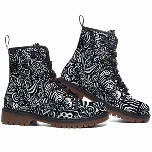 Men Flowers Leather Work Boots