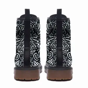 Men Flowers Leather Work Boots