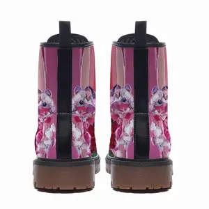 Men Cat And Vase Leather Work Boots