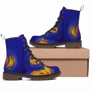 Men Centrifugal Blue Circles Attached Yellow Leather Work Boots