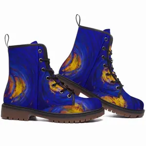 Men Centrifugal Blue Circles Attached Yellow Leather Work Boots