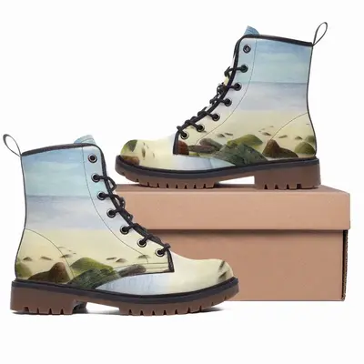 Men Beach With Stones Leather Work Boots