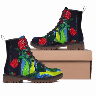 Men Roses And Cherries Leather Work Boots