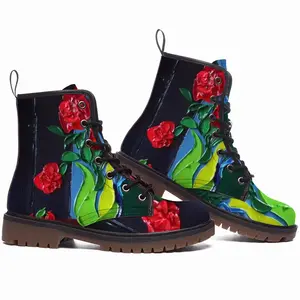 Men Roses And Cherries Leather Work Boots