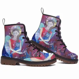 Men Angel With Cat Leather Work Boots