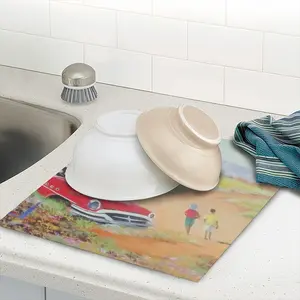 Two Friends Near The 1955 Buick Kitchen Drying Pad (Square)