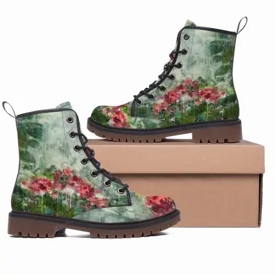 Men Paradise Flowers Leather Work Boots