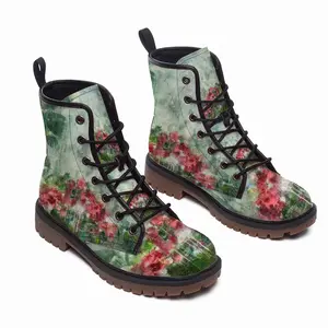 Men Paradise Flowers Leather Work Boots