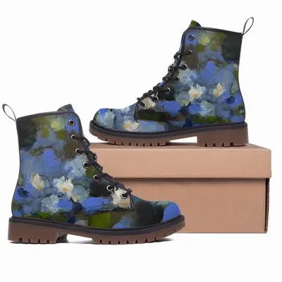 Men Water Lilies Leather Work Boots