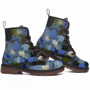 Men Water Lilies Leather Work Boots