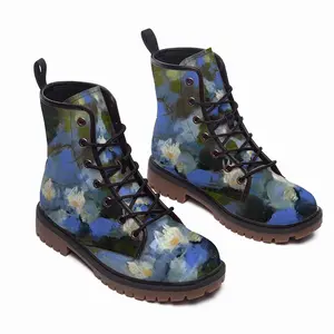 Men Water Lilies Leather Work Boots