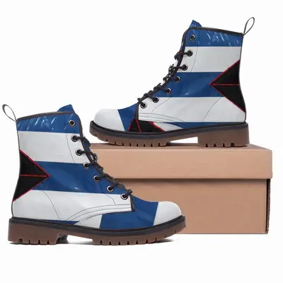 Men Public Flag Cuba Leather Work Boots