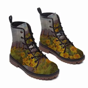 Men Yellow Fence Flowers Leather Work Boots