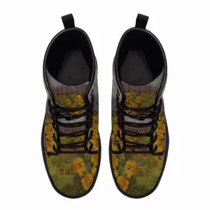 Men Yellow Fence Flowers Leather Work Boots