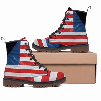 Men Pubic Flag United States Leather Work Boots