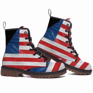 Men Pubic Flag United States Leather Work Boots