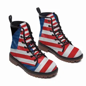 Men Pubic Flag United States Leather Work Boots