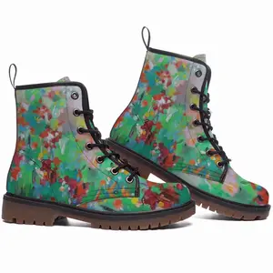 Men Summer Flowers Leather Work Boots