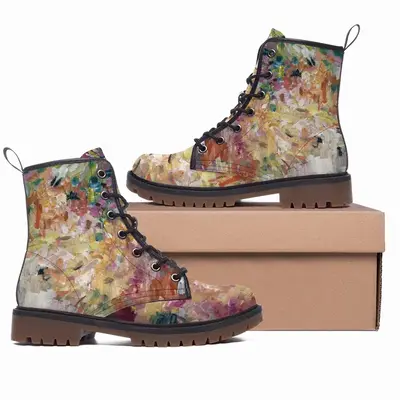 Men Fading Flowers Leather Work Boots