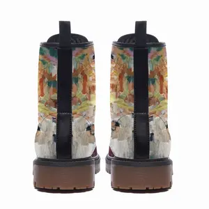 Men Fading Flowers Leather Work Boots