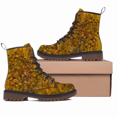 Men Floral Arrangement D Leather Work Boots