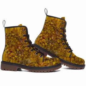 Men Floral Arrangement D Leather Work Boots