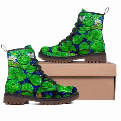 Men Water Lilies On The Blue Lake Leather Work Boots