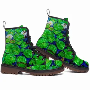 Men Water Lilies On The Blue Lake Leather Work Boots