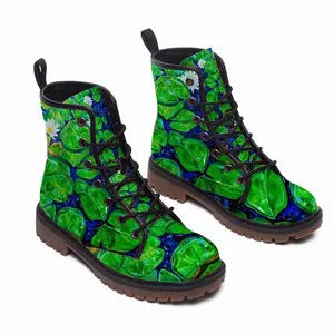 Men Water Lilies On The Blue Lake Leather Work Boots