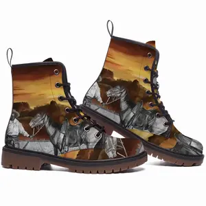 Men Cowboy With Horse Leather Work Boots