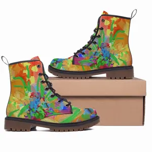 Men Digital Flowers Leather Work Boots