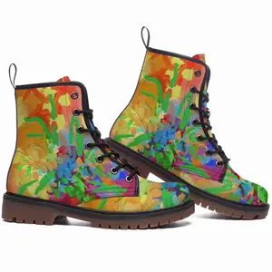 Men Digital Flowers Leather Work Boots