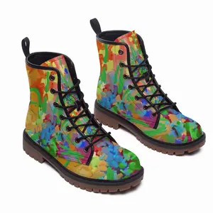 Men Digital Flowers Leather Work Boots