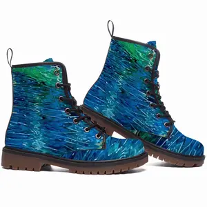 Men Water Reflections Leather Work Boots