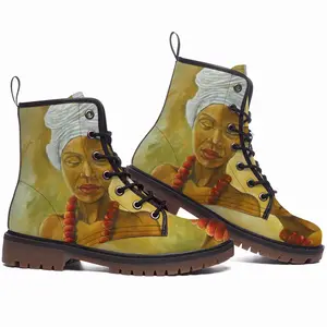 Men Woman With Red Necklace Leather Work Boots