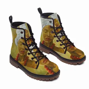 Men Woman With Red Necklace Leather Work Boots