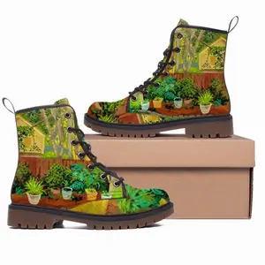 Men Backyard Garden With Yellow House Leather Work Boots