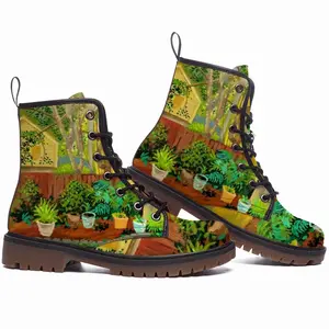 Men Backyard Garden With Yellow House Leather Work Boots