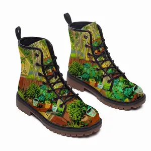 Men Backyard Garden With Yellow House Leather Work Boots