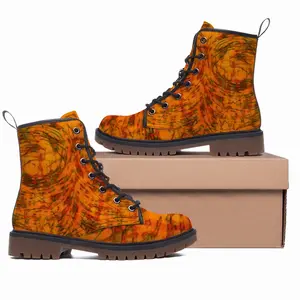 Men Orange Swirls Leather Work Boots